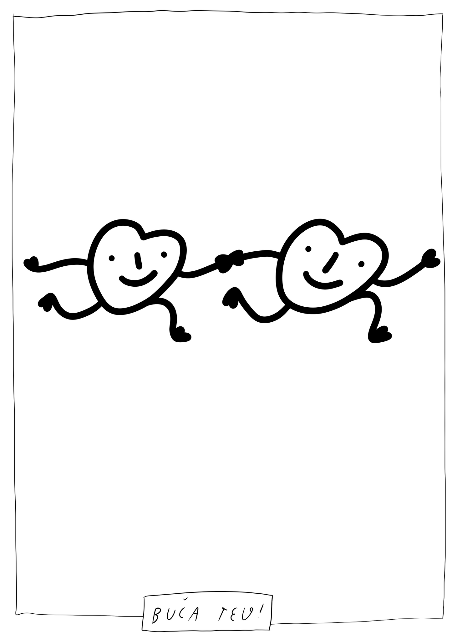 Tetovējuma dizains ar divām sirsniņām, kas sadevušās rokās un skrien.