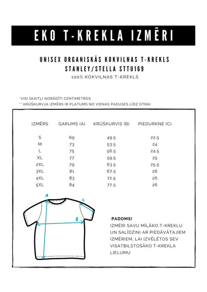 eko t-krekla izmēri Latviešu dizaina krekls no Viss Apnicis