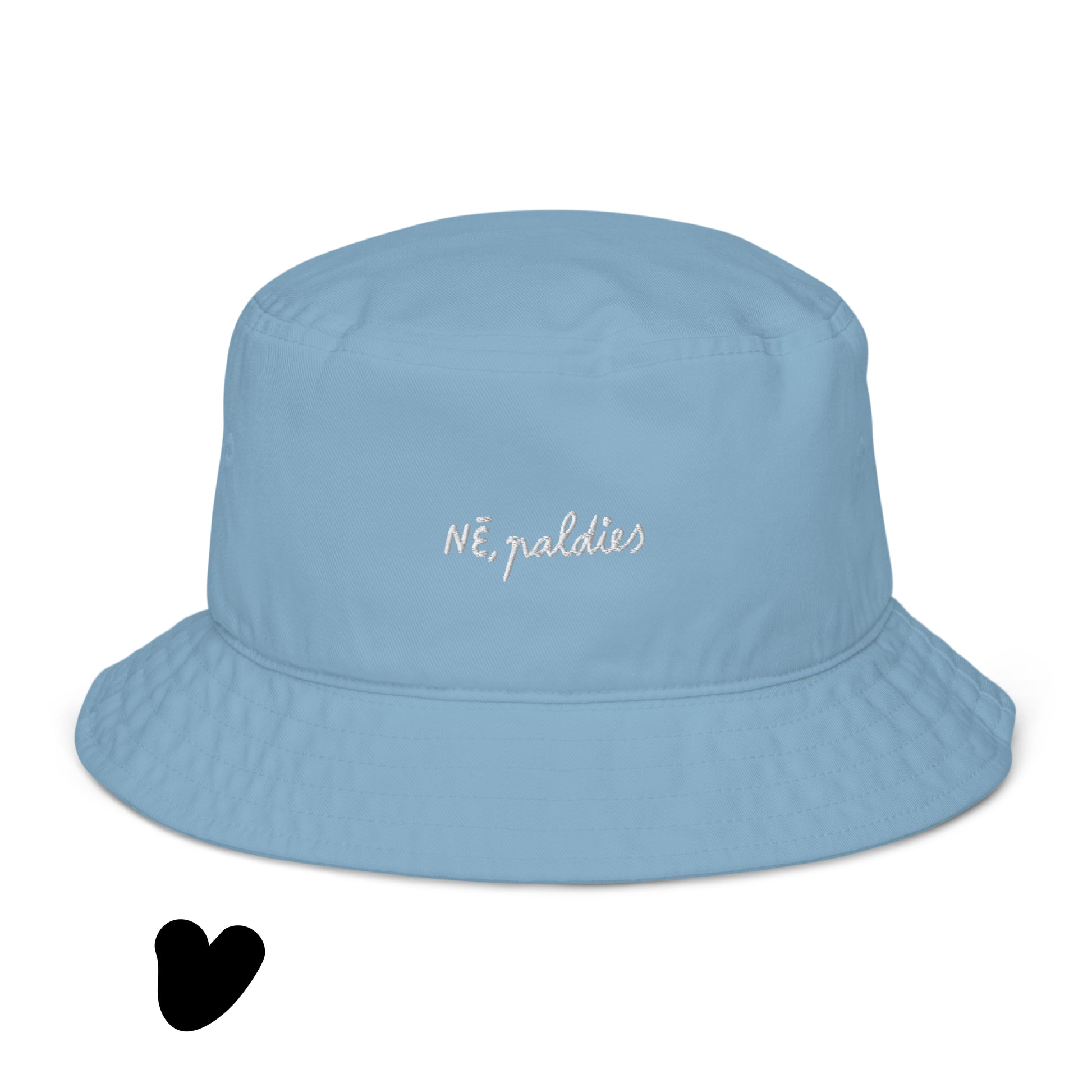 latviešu dizaina kokvilnas cepure ar izšūtu tekstu "nē, paldies" no veikala Viss apnicis