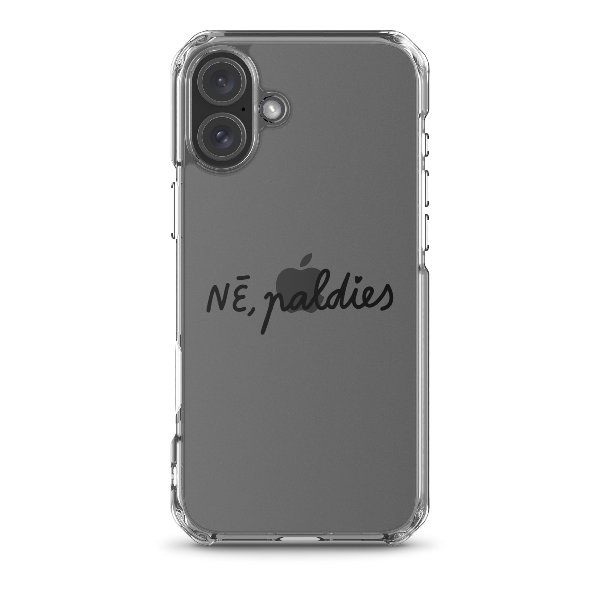 iPhone caurspīdīgs telefona vāciņš latviešu dizains ar uzrakstu "NĒ, paldies"