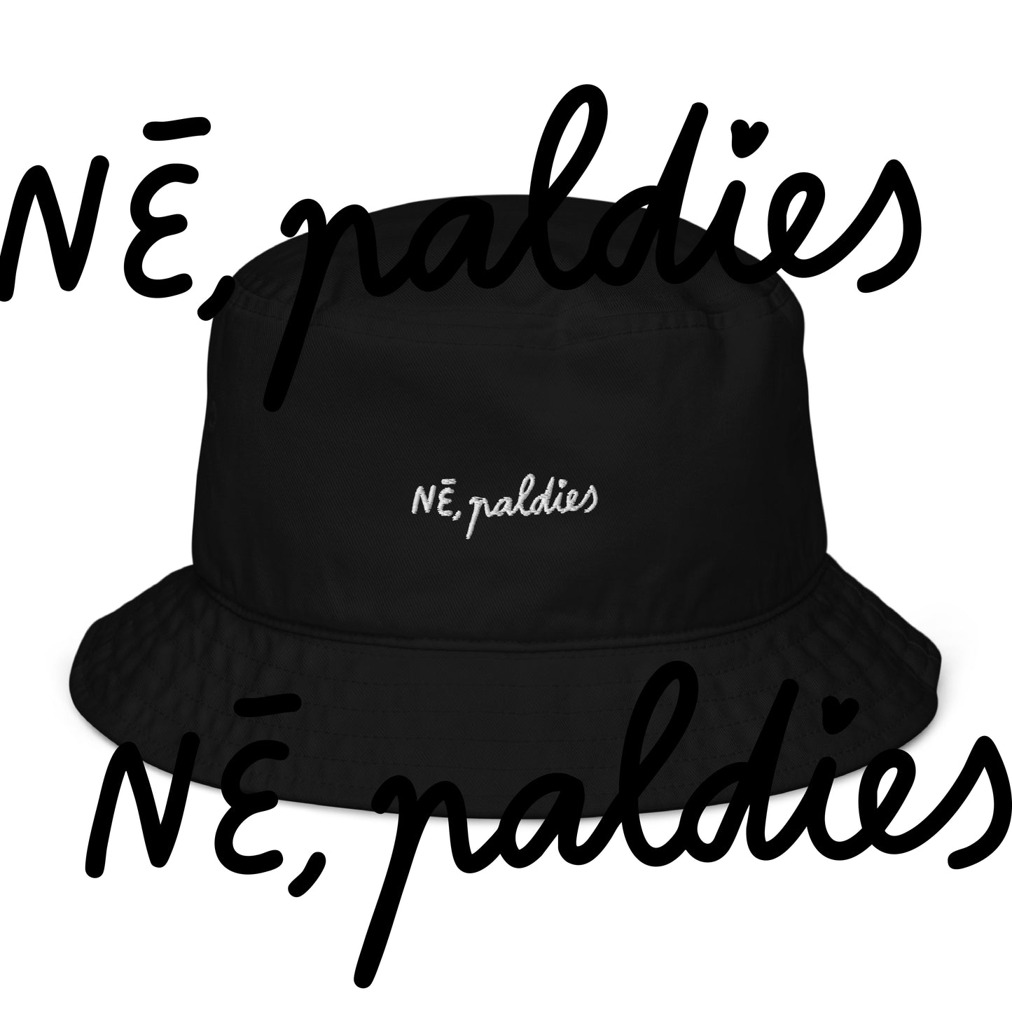 latviešu dizaina kokvilnas cepure ar izšūtu tekstu "nē, paldies" no veikala Viss apnicis