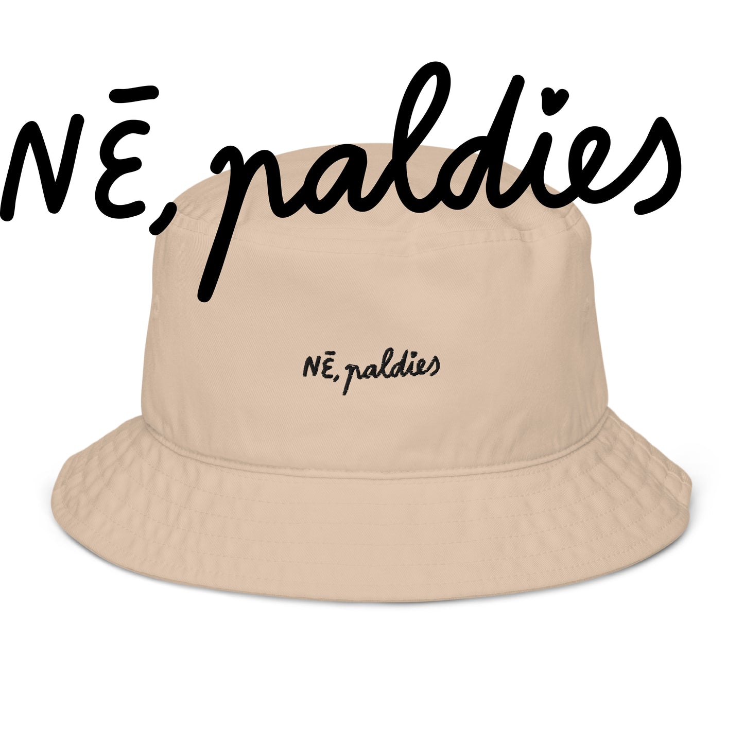 latviešu dizaina kokvilnas cepure ar izšūtu tekstu "nē, paldies" no veikala Viss apnicis