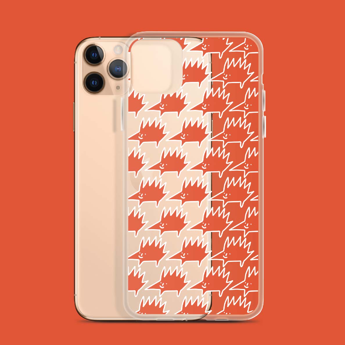 caurpsīdīģs izturīgs iphone case ar ezīša rakstu