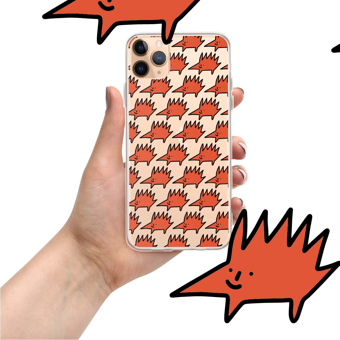 caurspīdīģs iphone case telefona vāciņš ar oranžu ezīti